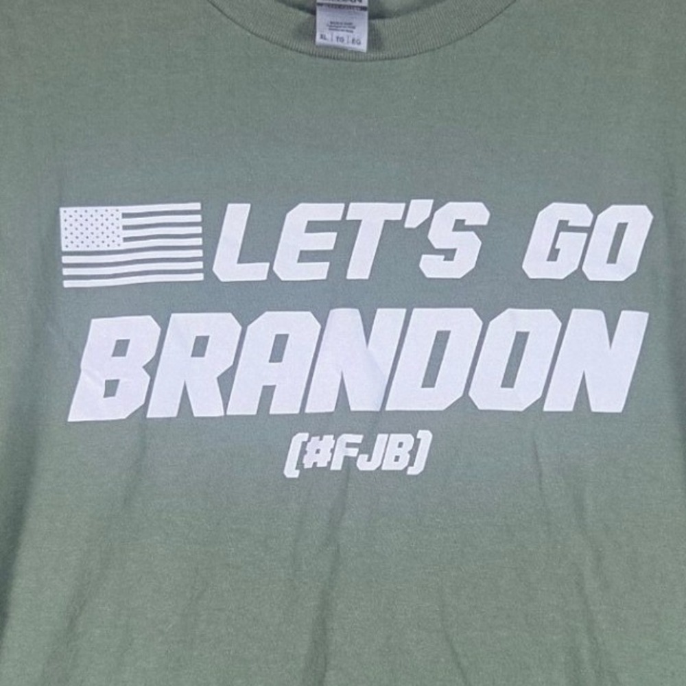 Gildan T-Shirt Mens XL Green Lets Go Brandon FJB American Flag Short Sleeve